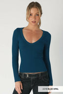 Dreamfit Deep V-Neck Long Sleeve - PREORDER-Long Sleeve Tops-Krush Kandy, Women's Online Fashion Boutique Located in Phoenix, Arizona (Scottsdale Area)