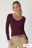 Dreamfit Deep V-Neck Long Sleeve - PREORDER-Long Sleeve Tops-Krush Kandy, Women's Online Fashion Boutique Located in Phoenix, Arizona (Scottsdale Area)