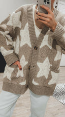 Starry Comfort: Sherpa Accent Star Oversized Cardigan-Cardigans-Rae Collective, Women's Online Fashion Boutique Located in Phoenix, Arizona (Scottsdale Area)