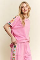 Bubblegum Bloom Crochet Sleeve Top-Tops-Krush Kandy, Women's Online Fashion Boutique Located in Phoenix, Arizona (Scottsdale Area)
