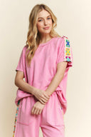 Bubblegum Bloom Crochet Sleeve Top-Tops-Krush Kandy, Women's Online Fashion Boutique Located in Phoenix, Arizona (Scottsdale Area)