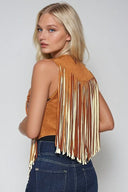 Two Tone Western Faux Suede Vest-Vests-Krush Kandy, Women's Online Fashion Boutique Located in Phoenix, Arizona (Scottsdale Area)