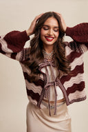 Wavy Stripe Pointelle Knit Tie Front Cardigan-Cardigan-Krush Kandy, Women's Online Fashion Boutique Located in Phoenix, Arizona (Scottsdale Area)