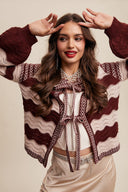 Wavy Stripe Pointelle Knit Tie Front Cardigan-Cardigan-Krush Kandy, Women's Online Fashion Boutique Located in Phoenix, Arizona (Scottsdale Area)