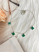 Malachite Clover Crystal Charm Bracelet