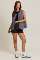 Stone-Washed Cotton Zip Vest-Vests-Krush Kandy, Women's Online Fashion Boutique Located in Phoenix, Arizona (Scottsdale Area)