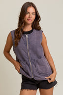 Stone-Washed Cotton Zip Vest-Vests-Krush Kandy, Women's Online Fashion Boutique Located in Phoenix, Arizona (Scottsdale Area)