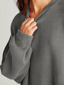 Double Take Side Slit Round Neck Long Sleeve Sweater-Sweaters-Rae Collective, Women's Online Fashion Boutique Located in Phoenix, Arizona (Scottsdale Area)