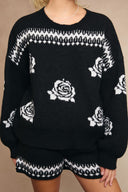 Midnight Rose Knit Sweater-Cardigans-Krush Kandy, Women's Online Fashion Boutique Located in Phoenix, Arizona (Scottsdale Area)