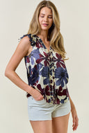 Floral Satin Ruffle V-Neck Blouse-Tops-Krush Kandy, Women's Online Fashion Boutique Located in Phoenix, Arizona (Scottsdale Area)
