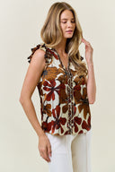 Floral Satin Ruffle V-Neck Blouse-Tops-Krush Kandy, Women's Online Fashion Boutique Located in Phoenix, Arizona (Scottsdale Area)