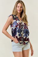 Floral Satin Ruffle V-Neck Blouse-Tops-Krush Kandy, Women's Online Fashion Boutique Located in Phoenix, Arizona (Scottsdale Area)
