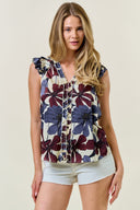 Floral Satin Ruffle V-Neck Blouse-Tops-Krush Kandy, Women's Online Fashion Boutique Located in Phoenix, Arizona (Scottsdale Area)