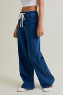Weekend Ease Drawstring Wide-Leg Denim-Jeans-Krush Kandy, Women's Online Fashion Boutique Located in Phoenix, Arizona (Scottsdale Area)