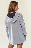Stripe V-neckline Long Sleeve Hooded Sweatshirt-Sweatshirt-Krush Kandy, Women's Online Fashion Boutique Located in Phoenix, Arizona (Scottsdale Area)