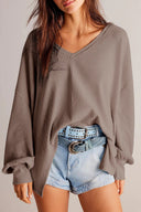 Waffle-Knit V-Neck Long Sleeve Top-Long Sleeve Tops-Rae Collective, Women's Online Fashion Boutique Located in Phoenix, Arizona (Scottsdale Area)