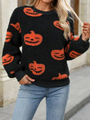 Fuzzy Pumpkin Round Neck Dropped Shoulder Sweater-Rae Collective, Women's Online Fashion Boutique Located in Phoenix, Arizona (Scottsdale Area)