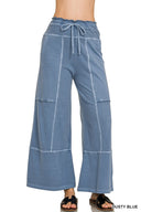 French Terry Washed Exposed-seam Wide Leg Pants