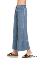 French Terry Washed Exposed-seam Wide Leg Pants