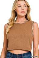 Stitch Detail Cropped Sweater Vest Top