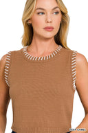 Stitch Detail Cropped Sweater Vest Top