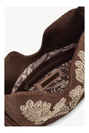 Owl & Rose Embroidered Hobo Bag – Metallic Brown