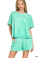 Acid Washed Oversized Top & Shorts Set
