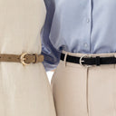 Black and Beige Vegan Leather Belt Set
