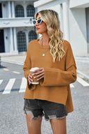 High-Low Slit Round Neck Long Sleeve Sweater-Rae Collective, Women's Online Fashion Boutique Located in Phoenix, Arizona (Scottsdale Area)