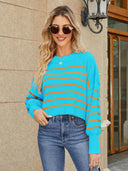 Round Neck Striped Lantern Sleeve Sweater-Rae Collective, Women's Online Fashion Boutique Located in Phoenix, Arizona (Scottsdale Area)