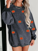 Pumpkin Round Neck Long Sleeve Sweatshirt-Rae Collective, Women's Online Fashion Boutique Located in Phoenix, Arizona (Scottsdale Area)