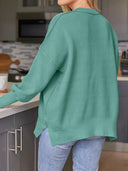 Slit Round Neck Dropped Shoulder Sweater-Rae Collective, Women's Online Fashion Boutique Located in Phoenix, Arizona (Scottsdale Area)