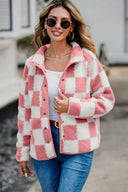 Checkered Snap Down Long Sleeve Teddy Jacket-Rae Collective, Women's Online Fashion Boutique Located in Phoenix, Arizona (Scottsdale Area)