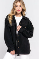 LONG SLEEVE NOTCHED COLLAR FRONT POCKET FLEECE JACKET-Krush Kandy, Women's Online Fashion Boutique Located in Phoenix, Arizona (Scottsdale Area)