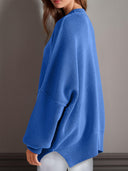 Double Take Side Slit Round Neck Long Sleeve Sweater-Sweaters-Rae Collective, Women's Online Fashion Boutique Located in Phoenix, Arizona (Scottsdale Area)