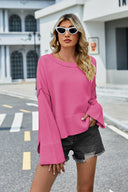 High-Low Slit Round Neck Long Sleeve Sweater-Rae Collective, Women's Online Fashion Boutique Located in Phoenix, Arizona (Scottsdale Area)