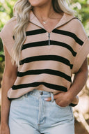 Striped Half Zip Cap Sleeve Knit Top-Rae Collective, Women's Online Fashion Boutique Located in Phoenix, Arizona (Scottsdale Area)