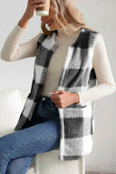 Sherpa Plaid Open Front Vest Coat-Rae Collective, Women's Online Fashion Boutique Located in Phoenix, Arizona (Scottsdale Area)
