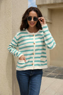 Angel Wings Striped Round Neck Button-Down Dropped Shoulder Cardigan-Cardigans-Rae Collective, Women's Online Fashion Boutique Located in Phoenix, Arizona (Scottsdale Area)