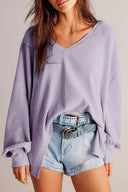 Waffle-Knit V-Neck Long Sleeve Top-Long Sleeve Tops-Rae Collective, Women's Online Fashion Boutique Located in Phoenix, Arizona (Scottsdale Area)