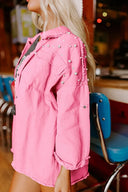 Bon Bon Pearl Beaded Pink Denim Jacket-Jackets-Krush Kandy, Women's Online Fashion Boutique Located in Phoenix, Arizona (Scottsdale Area)