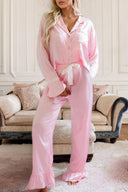 Pink Satin Pajama Set-2 Piece Outfit Sets-Rae Collective, Women's Online Fashion Boutique Located in Phoenix, Arizona (Scottsdale Area)