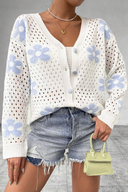 Elegant White Flower-Knit Hollow Out Cardigan-Cardigans-Krush Kandy, Women's Online Fashion Boutique Located in Phoenix, Arizona (Scottsdale Area)