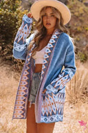 Blue Aztec Print Knitted Cardigan-Cardigans-Krush Kandy, Women's Online Fashion Boutique Located in Phoenix, Arizona (Scottsdale Area)