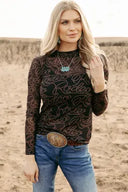 Black Western Rodeo Mock Neck Mesh Top-Long Sleeve Tops-Rae Collective, Women's Online Fashion Boutique Located in Phoenix, Arizona (Scottsdale Area)