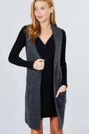 Long Sleeveless Notched Collar Sweater Vest-Vests-Rae Collective, Women's Online Fashion Boutique Located in Phoenix, Arizona (Scottsdale Area)