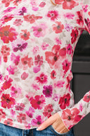 Pink & Red Floral Mesh Long Sleeve Top-Long Sleeve Tops-Krush Kandy, Women's Online Fashion Boutique Located in Phoenix, Arizona (Scottsdale Area)