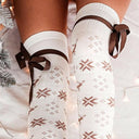 Christmas Element Bowknot Ribbed Trim Over Knee Stockings-Accessories-Rae Collective, Women's Online Fashion Boutique Located in Phoenix, Arizona (Scottsdale Area)