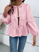 Ivy Lane Peplum Tied Long Sleeve Blouse-Rae Collective, Women's Online Fashion Boutique Located in Phoenix, Arizona (Scottsdale Area)