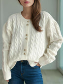 Cable-Knit Round Neck Long Sleeve Cardigan-Cardigans-Rae Collective, Women's Online Fashion Boutique Located in Phoenix, Arizona (Scottsdale Area)